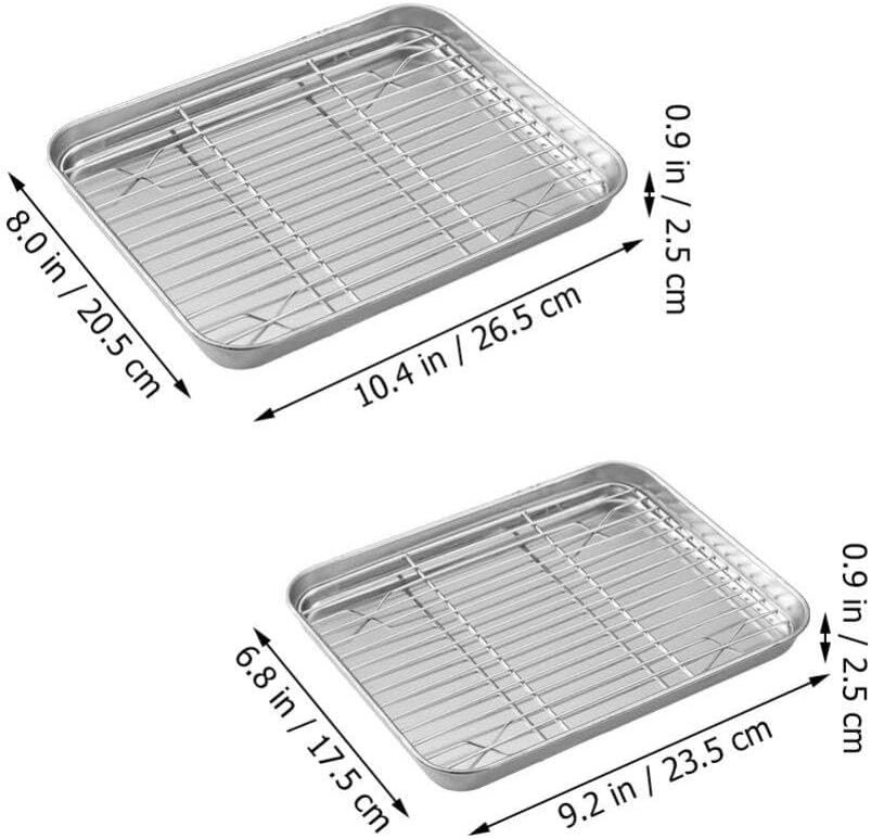 Kichvoe 2sets Stainless Steel Baking Pan with Wire Rack Baking Tray and Cooling Rack for Oven Cooking for Cookies Cakes and Bread and Easy to Store