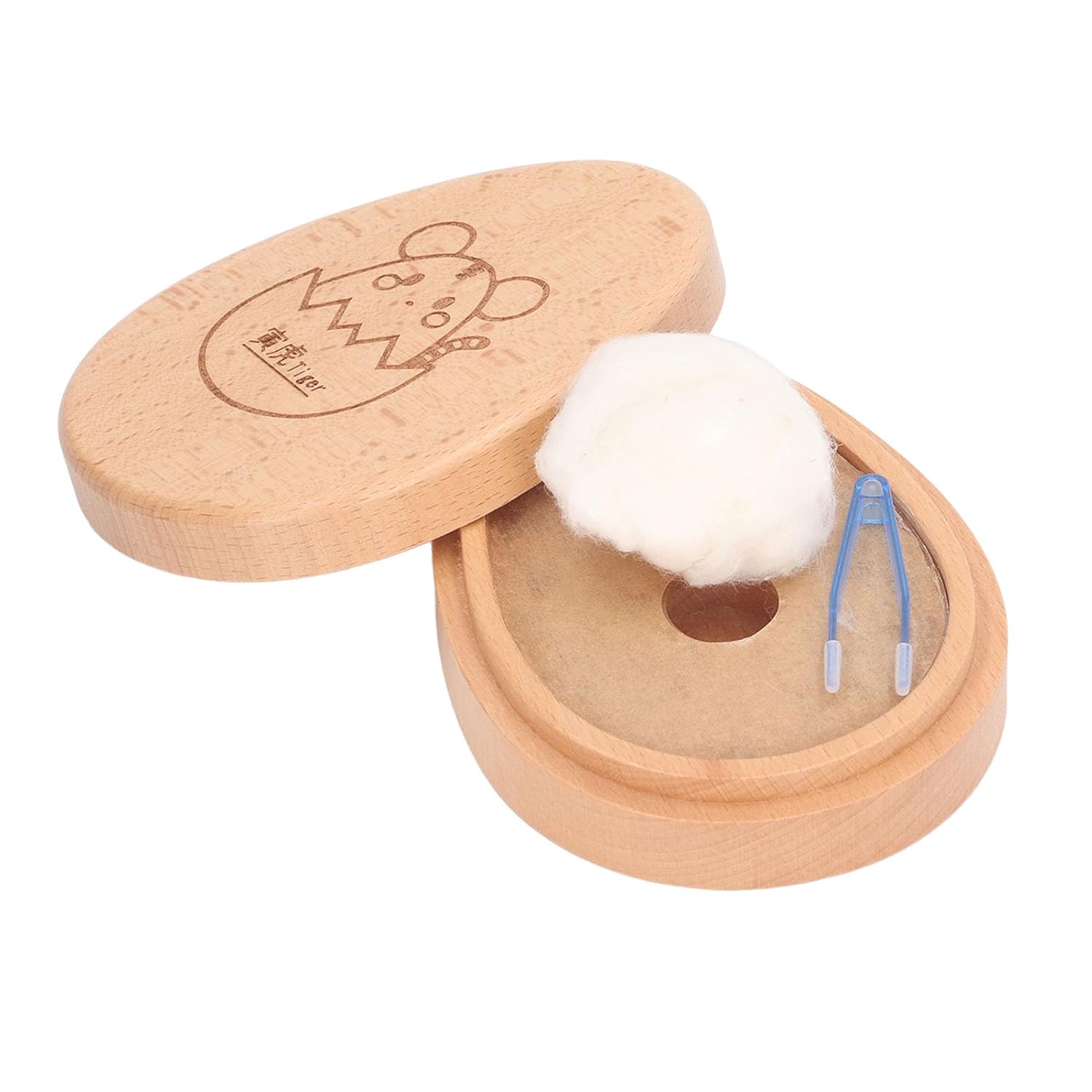 Cute Cartoon Baby Tooth Box Keepsake, Children Tooth Storage Container, Bamboo Wood Baby Tooth Holder with Tweezers and Cotton, Unique Delicate Design for Home Bedroom Hospitals Ki