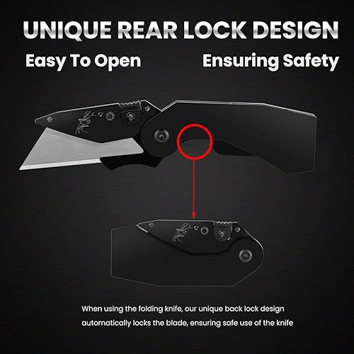 Miniatura 6 de Lichamp Juego de 6 cuchillos plegables utilitarios, cortador de caja de bolsillo con clip para cinturón, incluye 30 piezas adicionales de hoja de