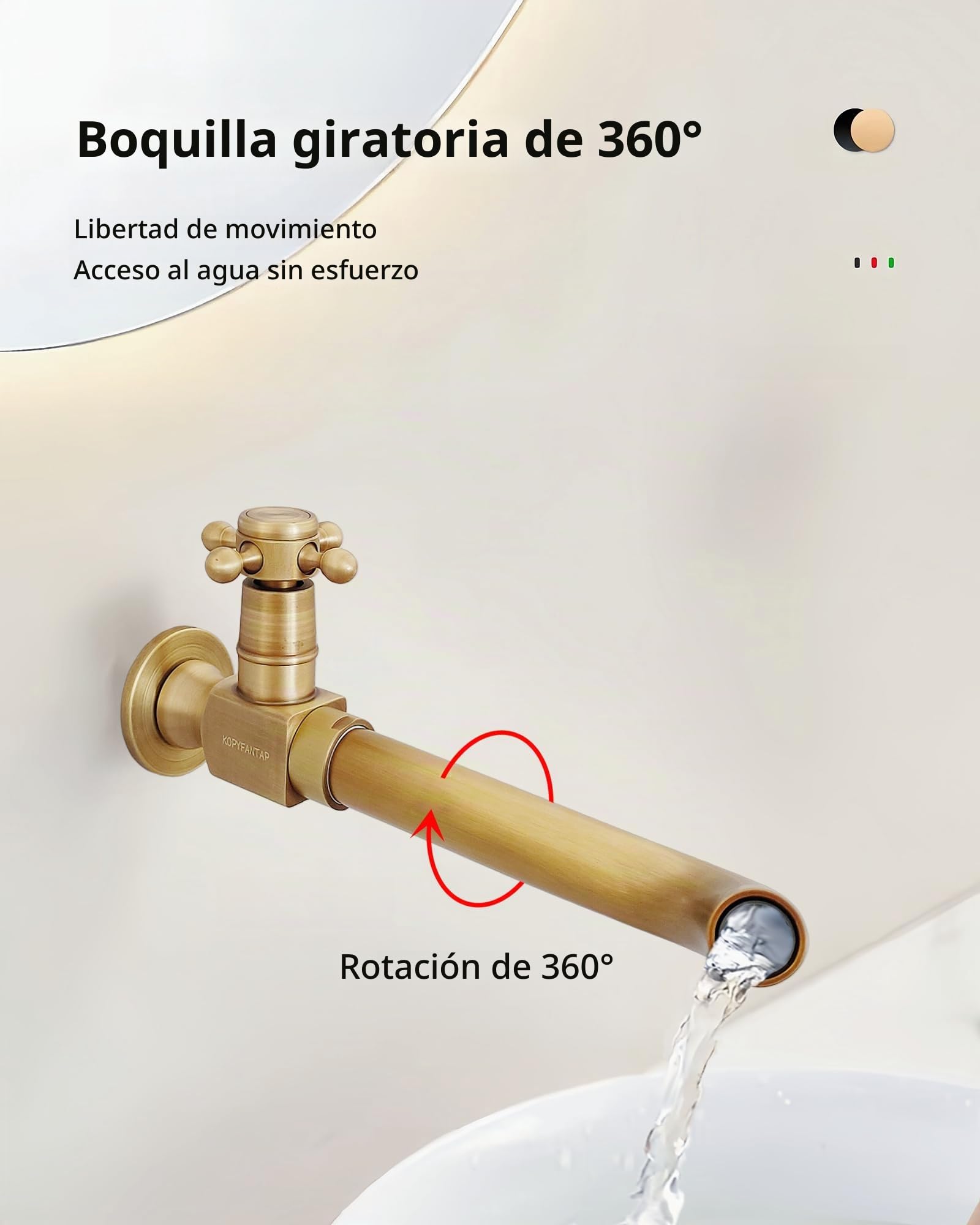 Grifo Pared de Agua Fría Latón Antiguo Giratorio 360°, 24cm | Grifo mural lavabo largo latón cepillado para baño balcón jardín terraza casa hotel, conexión 1/2 pulgadas
