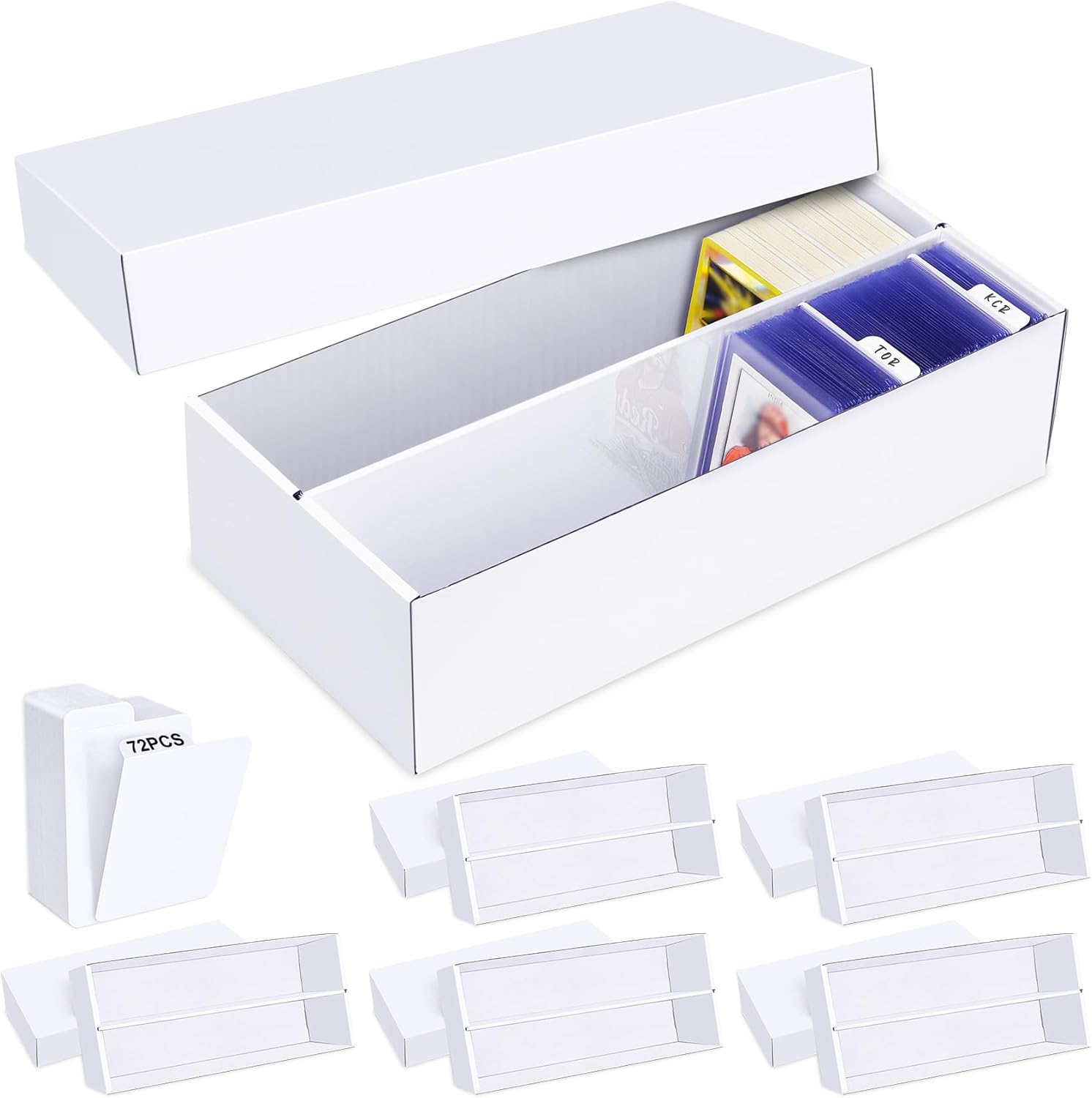 Trading Card Storage Box 6 Pack–1600 Count Cardboard Organizer with Dividers for MTG, TCG, Sports, Toploader