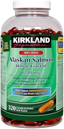 Kirkland Signature Aceite de pescado entero de salmón de Alaska 100% salvaje, 320 cápsulas blandas x 2 (2 botellas)