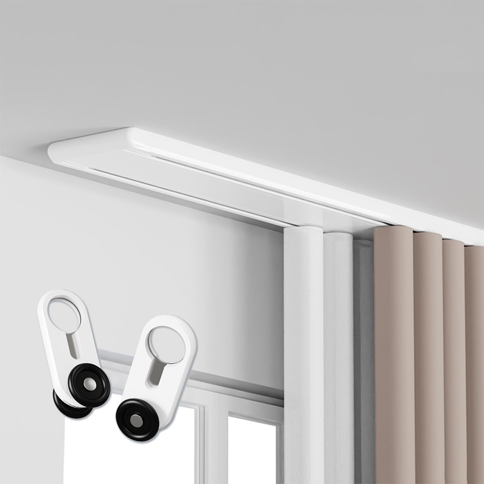 Binario per tende a doppia fila, Silenzioso Resistente Binario per tende da controsoffitto per tende, per soggiorno, camera da letto, ospedale divisori per stanze, Facile da installare(White,2.8m(9.2f
