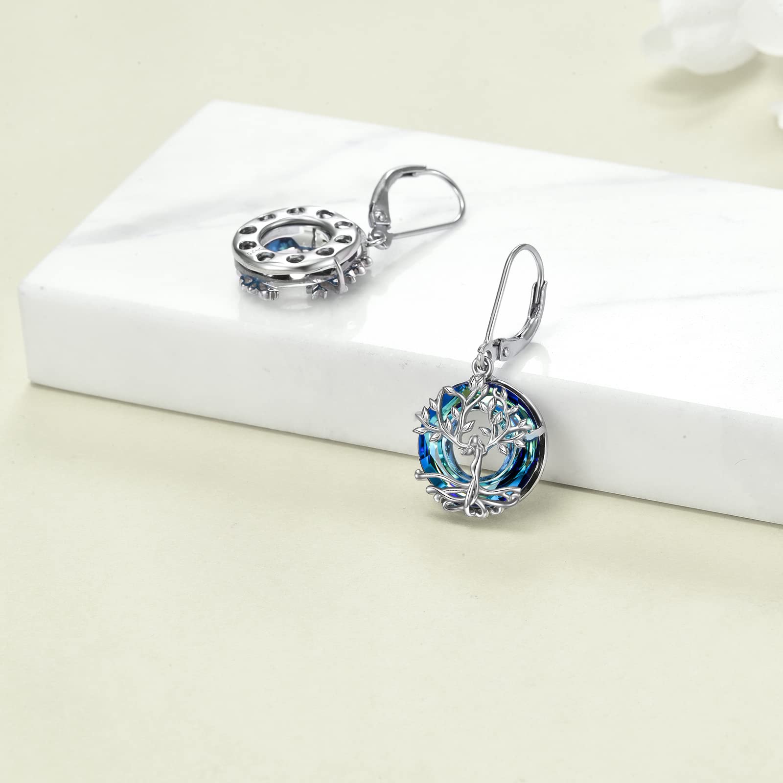 Baum des Lebens Ohrringe Sterling Silber mit Kristallen, Geburtstagsschmuck Geschenke für Frauen Damen