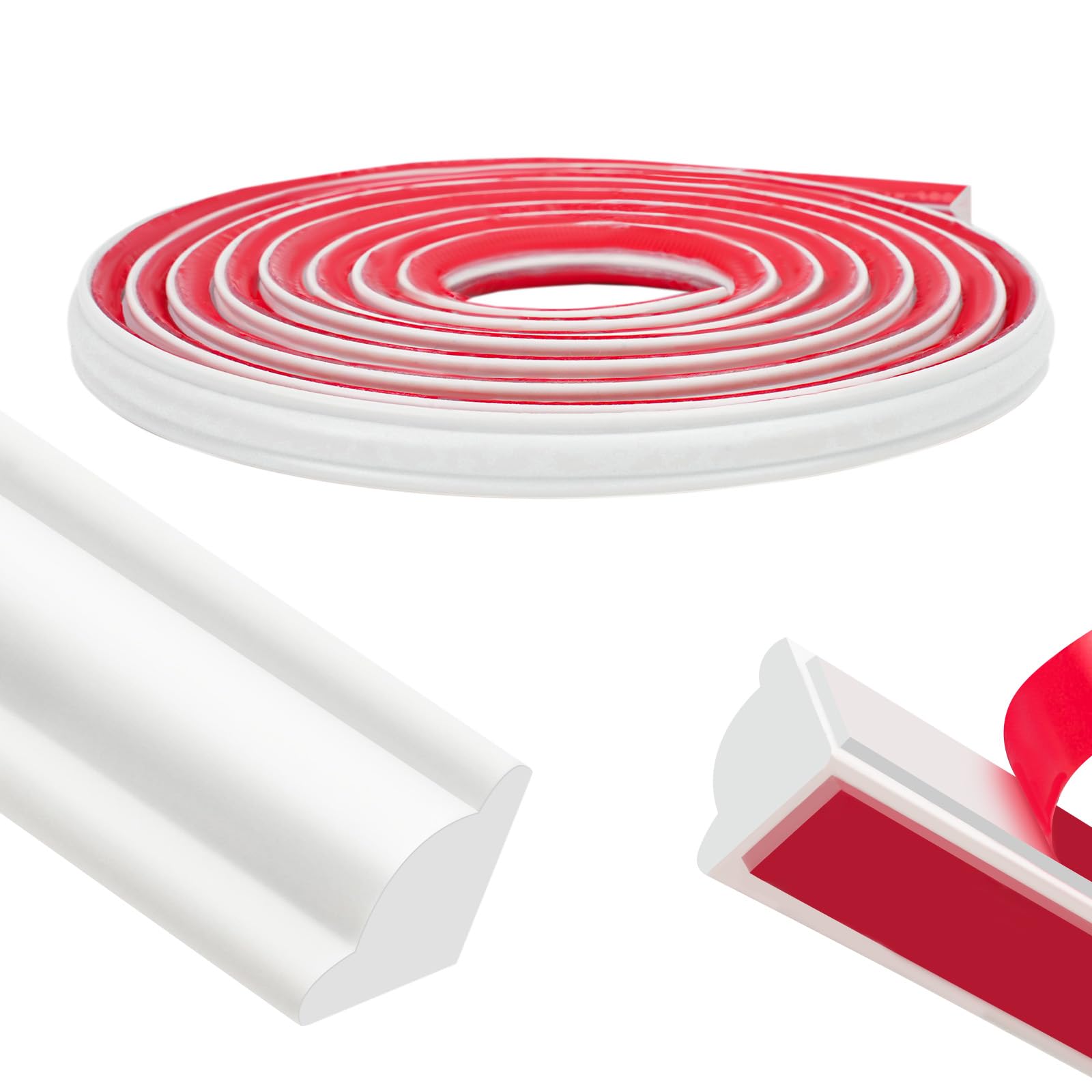 JSIWOTH PVC Quadrant Trim 5M – Self Adhesive Paintable Skirting Board Moulding, DIY Flexible Plastic Corner Trim for Laminate Flooring, Wall, Ceiling, Cabinet, Worktop, Bath & Tile Edging(W:12mm)