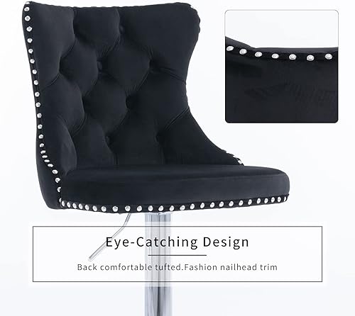 Miniatura 5 de Juego de 2 taburetes de bar giratorios de terciopelo, altura ajustable de 25-33 pulgadas, taburetes de bar con respaldo, sillas de bar para altura