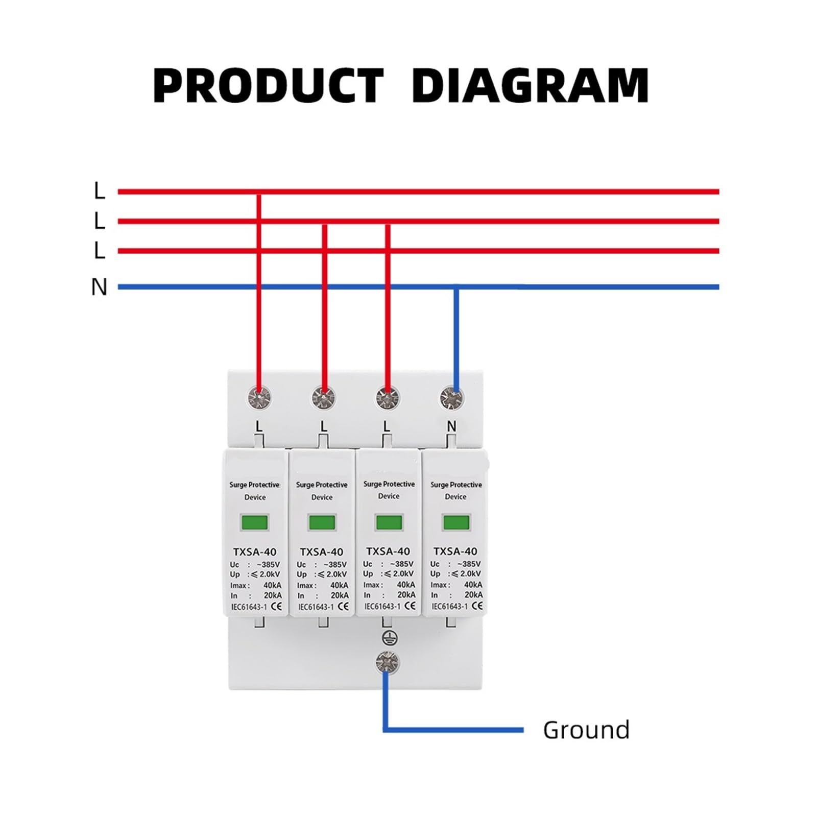 Protector contra sobretensiones y pararrayos Protector contra sobretensiones CA SPD 4P 275 V 385 V 420 V 20 KA 40 KA 60 KA Dispositivo de protección contra sobretensiones por rayos for el hogar(275V,1