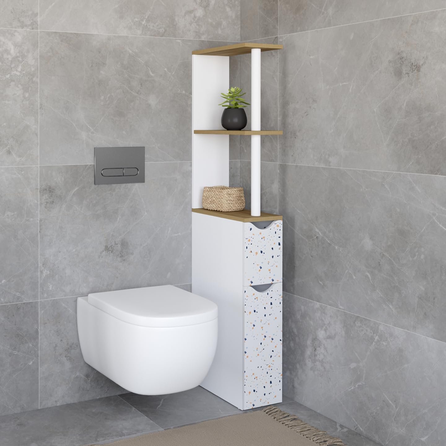COSTWAY Toiletkast boven het toilet, opbergrek voor badkamer, met rolhouder en kasten, 18,5 x 87 x 99 cm, wit COSTWAY Toiletkast boven het toilet, opbergrek voor badkamer, met rolhouder en kasten, 18,5 x 87 x 99 cm, wit
