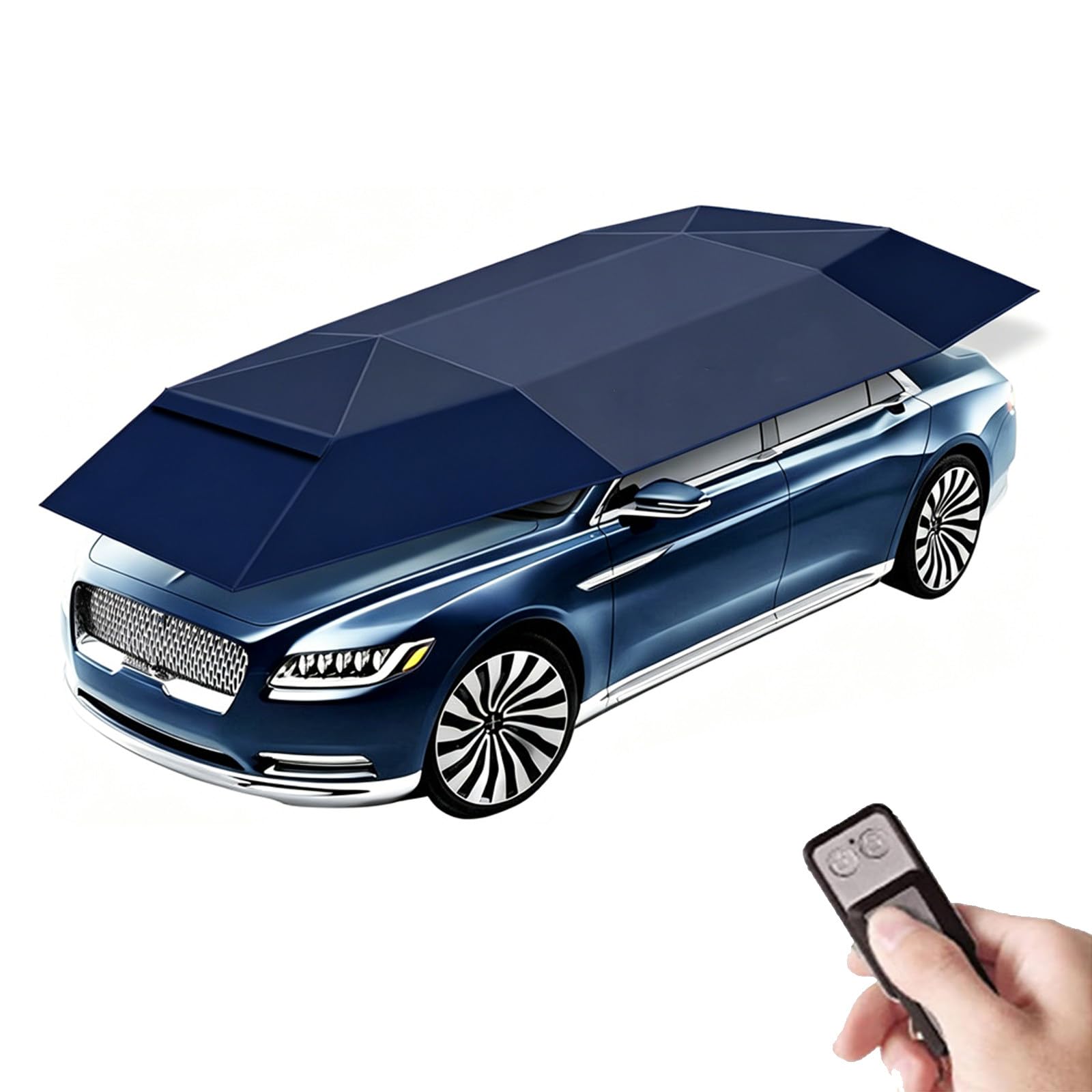 RUODATONLY Automatic Folding Car Roof Cover Umbrella Tent, Movable Carport Retractable Large Car Shelter Outdoor Shed Sun Shade Cover with Remote Control and Carrying Bag 5.2M-Blue
