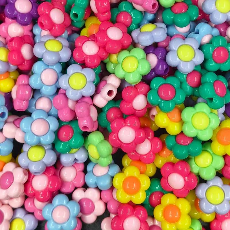 120pcs Large Size Acrylic Flower Beads Cute 16mm Multicolor