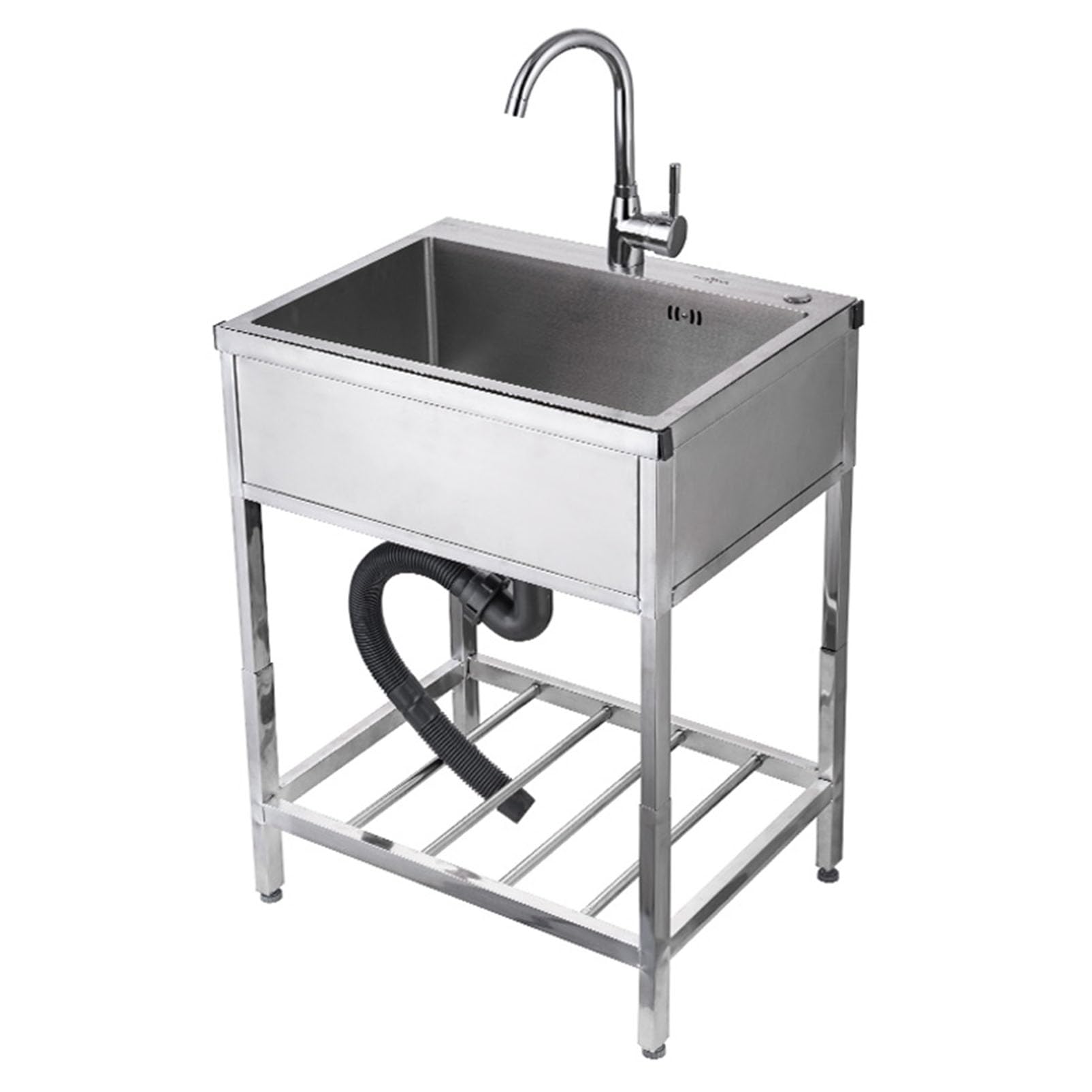 TAXXII Freestanding Stainless Steel Sinks, Single Sink,Kitchen Sink, Commercial Restaurant Sink with Cold & Hot Water Faucet for Hotel, Restaurant, Kitchen, Garage