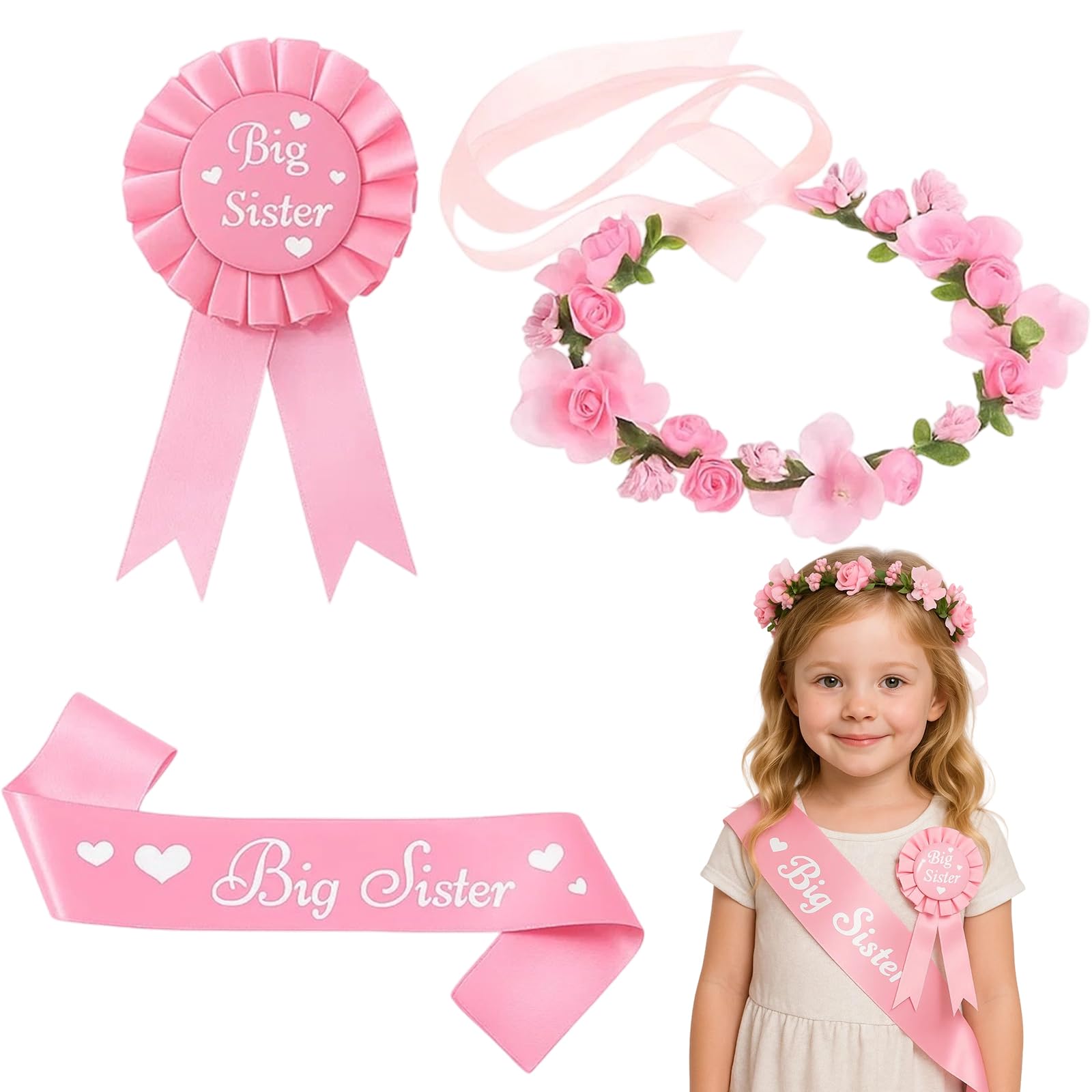 Promoted to Big Sister 3-Piece Accessory Set, Big Sister Gifts with Satin Sash