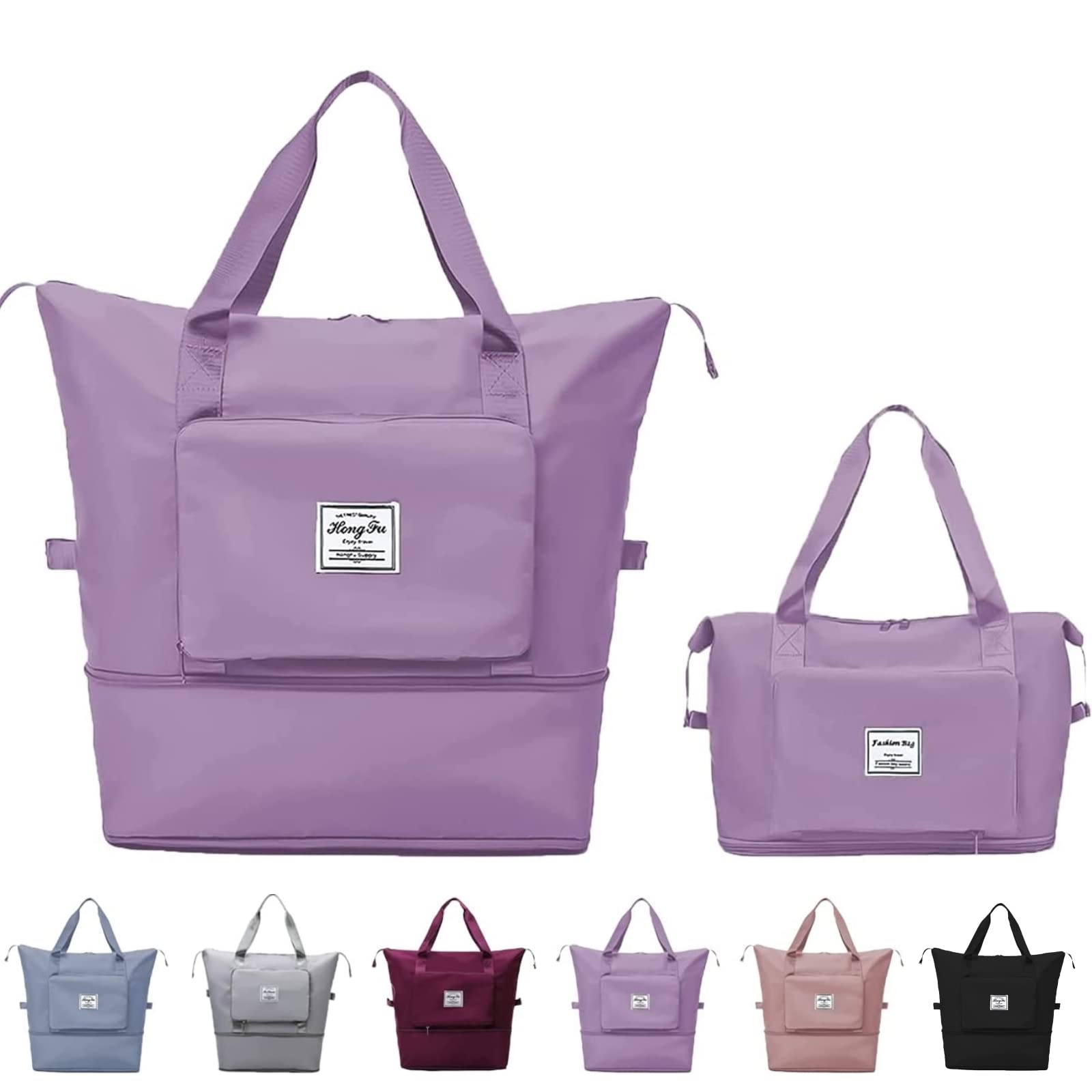 moukaoua Large Capacity Folding Travel Bag,Dry and Wet Separation Foldable Travel Duffel Bag Multifunctional Sports Shoulder Bag Travel Lightweight Waterproof Carry Luggage Bag (Light Purple)-picture-56