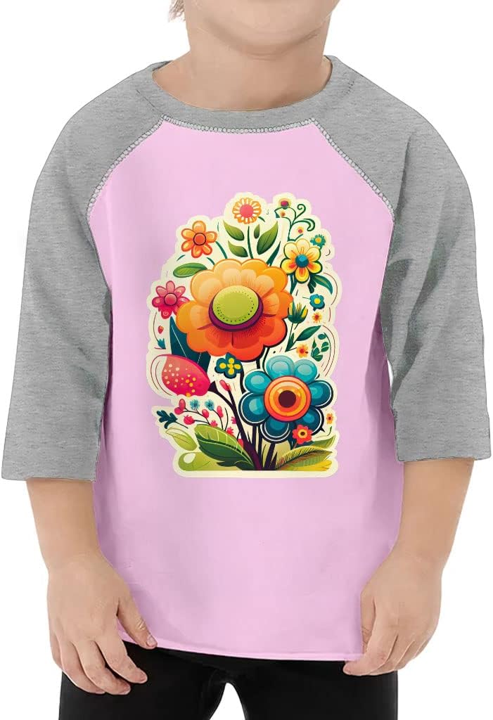 Colorful Flower Toddler Baseball T-Shirt - Cute Design 3/4 Sleeve T-Shirt - Cool Kids' Baseball Tee