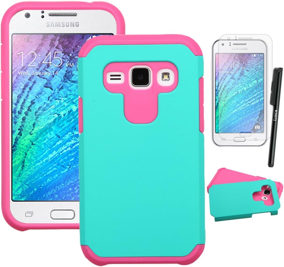 Samsung Galaxy J1 (Samsung J100) Phone Case, Luxca (Tm) Samsung Galaxy J 1 (Samsung J 100) (verizon) Hybrid Heavy Duty Rugged Impact Advanced Armor Soft Silicone Cover Hard Snap On Astronoot Case + Clear LCD Screen Protector + Luxca (Tm) Stylus Pen (Teal / Pink Astronoot)
