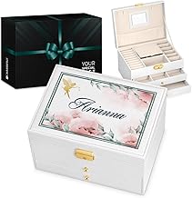 Maverton Portagioie Personalizzato per Bambine - Elegante Scatola Personalizzabile con Foto - Portagioielli con Stampa per Bimbe - Organizer per Battesimo o Comunione - Fata