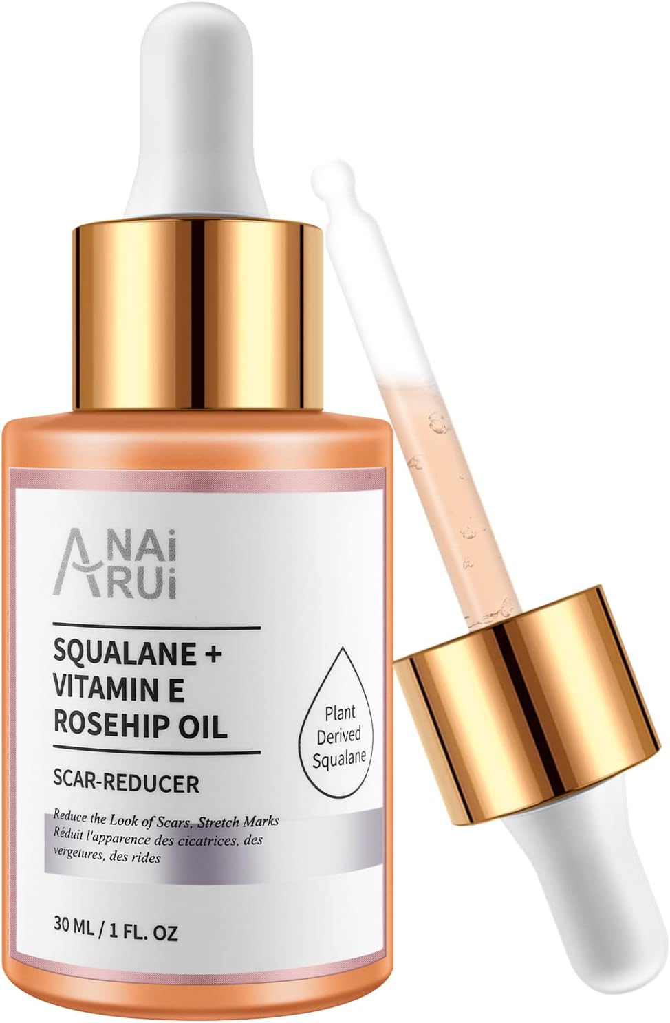 ANAiRUi Rosehip Oil For Face - Cold Pressed, Vegan with Vitamin E & Squalane - Hydrating, Nourishing, Anti aging, Face Oil for Skin, Body, Hair, Nail, 30ml