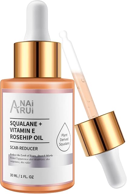 ANAiRUi Rosehip Oil, Vitamin E Oil for Face, Squalane Oil - Hydrate, Anti aging, Reduce Scars and Stretch Marks, Wrinkles for Smoother, Softer Skin, 30ml