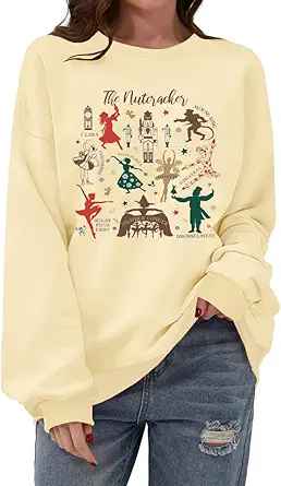 Women's Christmas Nutcracker Sweatshirt Crewneck Long Sleeve Shirt Xmas Holiday Pullover Tops