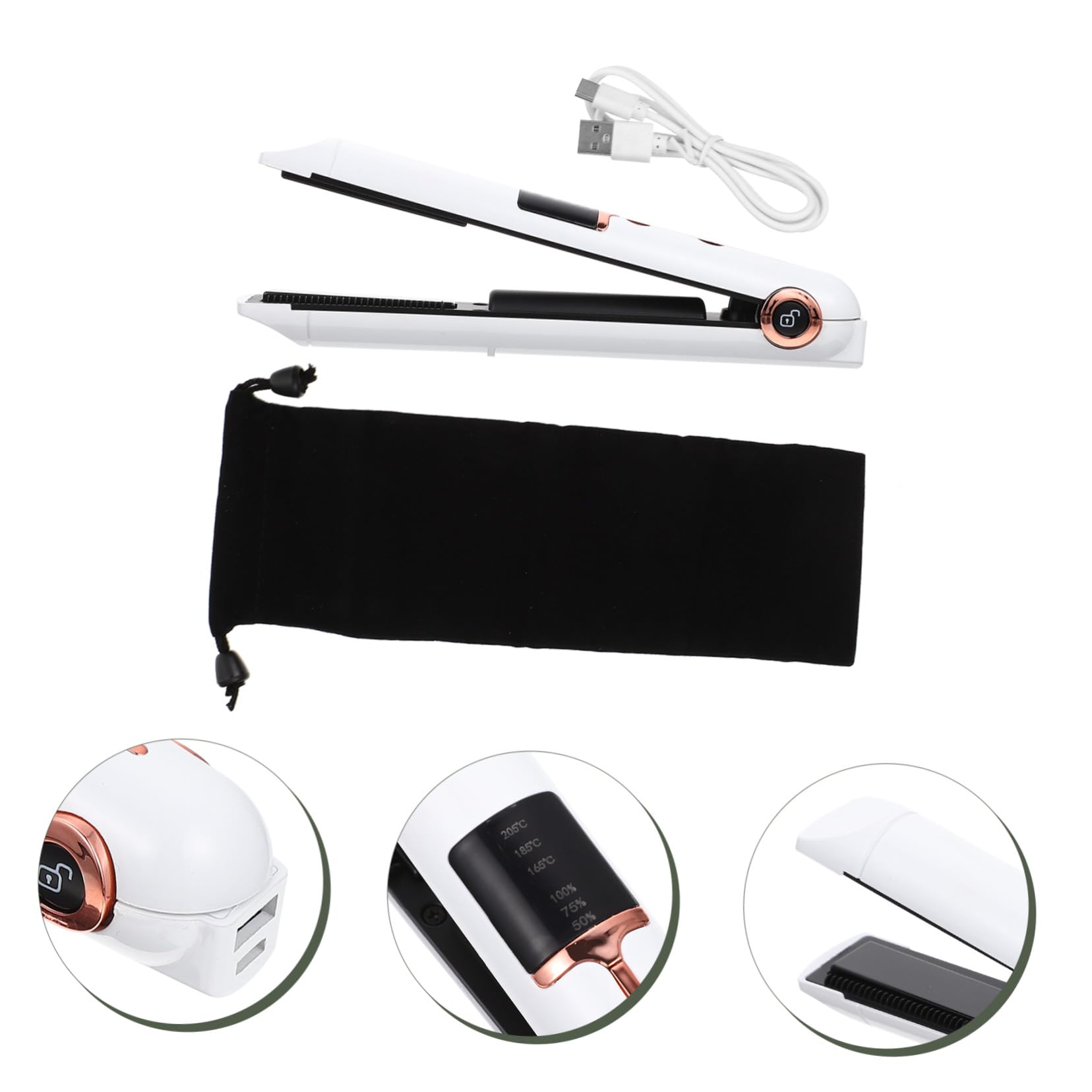 STOBAZA Fer à Lisser Boucler Sans Fil Taille Compacte Couleur Ivoire Réglable Pour Coiffure Voyage Usage Domestique
