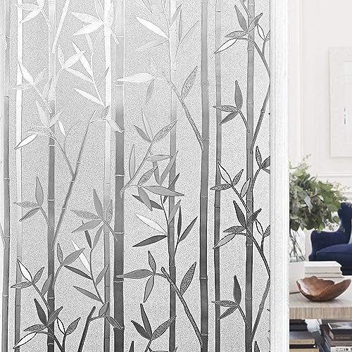 Image of WISDOM Privacy Window Film Frosted Glass Film Glass Film No Glue Anti-UV Window Sticker Non Adhesive for Privacy Office Meeting Room Bathroom Living Room (Crystal Bamboo, 24 x 82 inch)