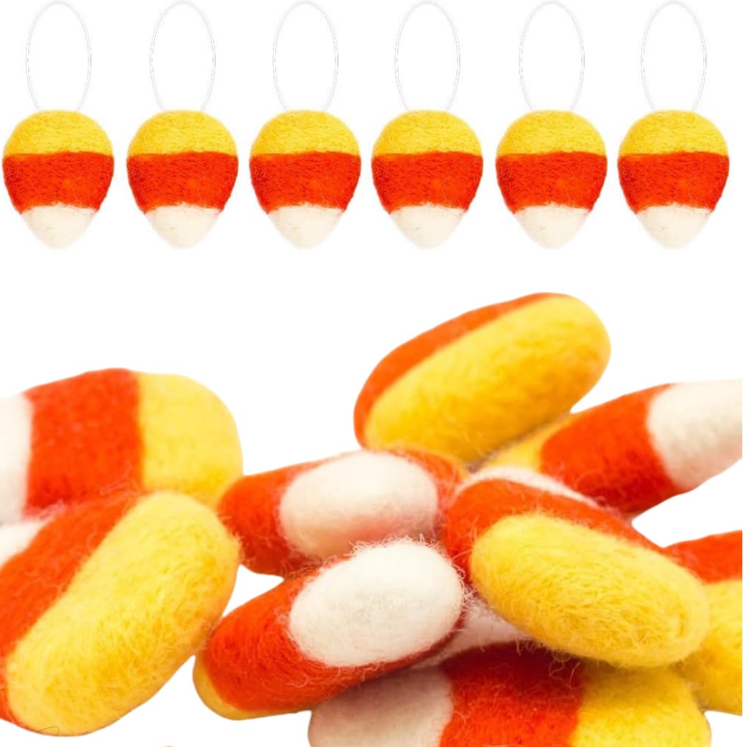 12 Pcs Fall Thanksgiving Wool Felted Candy Corn Ornaments, 1.8" x 1.4" Hanging Fall Candy Corn Tree Decoration Pendant for Halloween Christmas Home Decor (Orange)