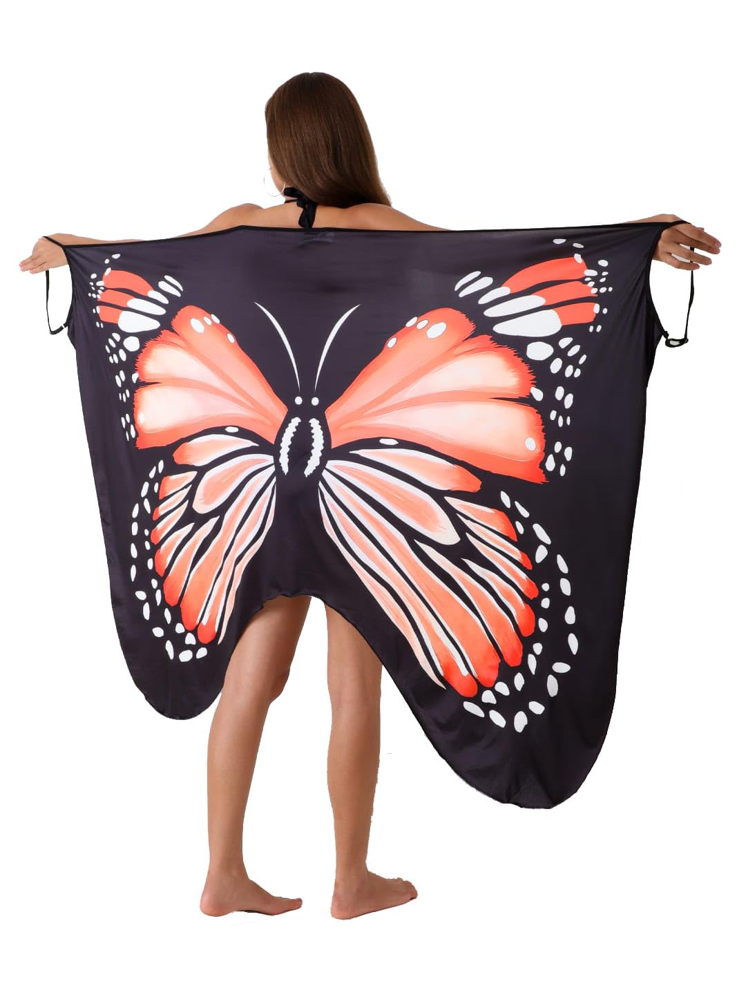 Beach Sarong Wrap with Butterfly Print, Black Multicolored, Swimsuit Cover Up-image-36