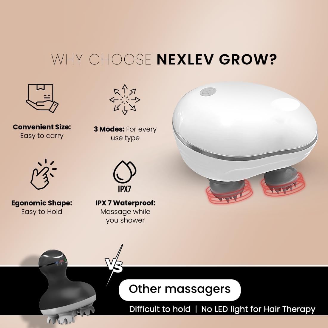 JINPRI Electric Head,Scalp Massager | Advance Red Light Therapy for Boost Hair Growth, Hair Fall Control, Scalp Therapy | 3 Speed Mode Handheld | Body & Head Massager for Hair Growth | Handheld Portable Head Scratcher Massager 4