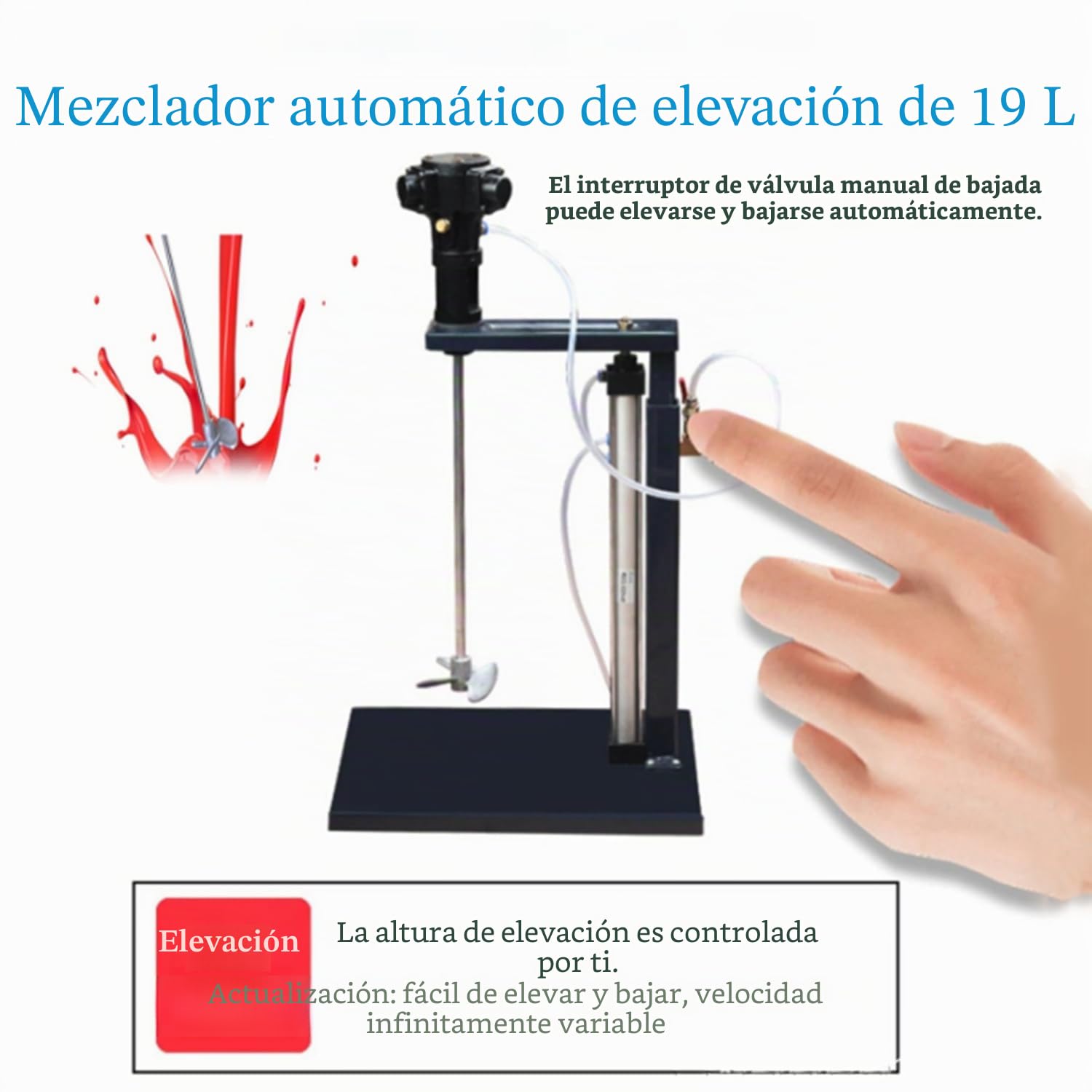 Genérico Mezclador Neumático, Agitador de Pintura de Elevación Automática de 5 Galones/20 L, Altura Ajustable Acero Inoxidable, Mezclador Aire Vertical Escritorio, Máquina Mezcladora Tinta para
