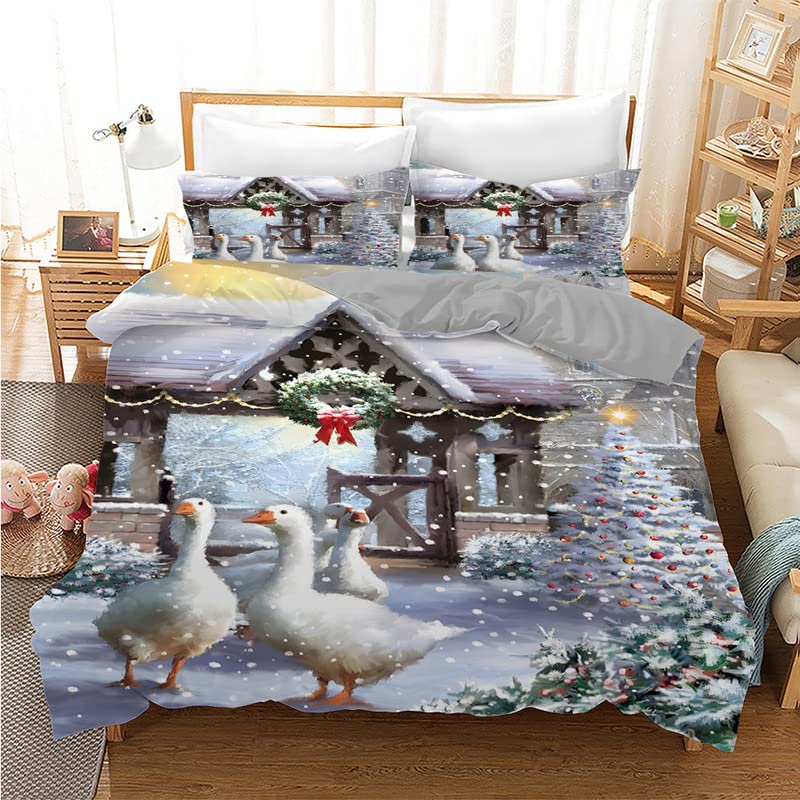 Parure de lit 160x200 oie Noël housse de couette microfibre cadeau idéal