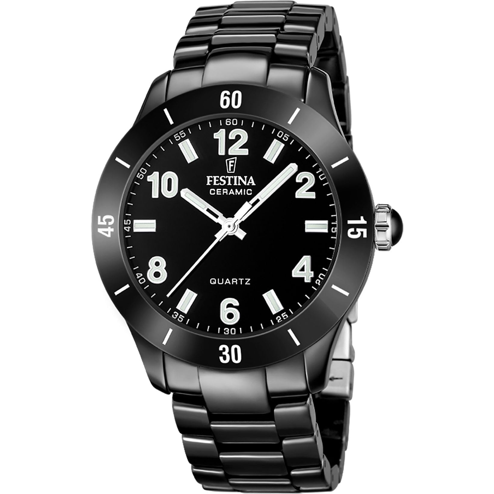 Festina Orologio Donna Analogico in Acciaio Inossidabile e Ceramica Nero | Movimento al Quarzo, Vetro Minerale ad Alta Resistenza, Impermeabile 5 ATM F20723/1, Ceramic