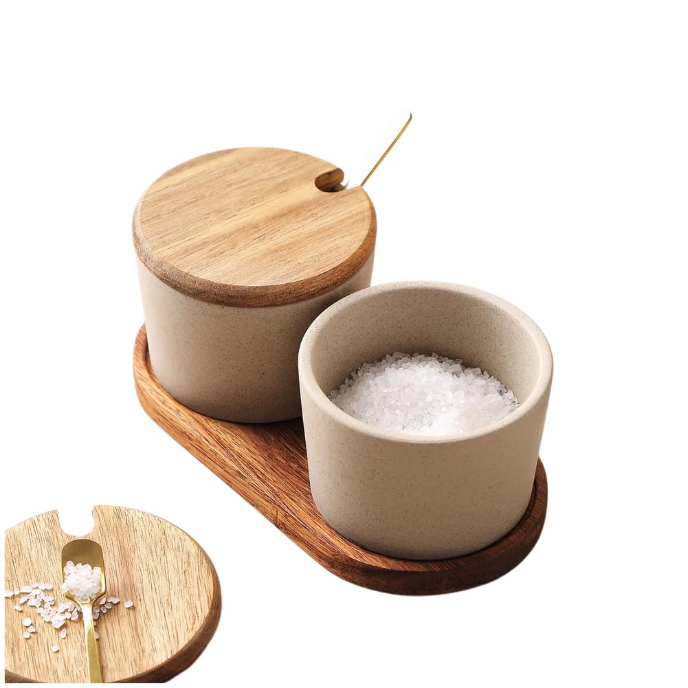 UDSKNV[KSL Kitchen Jars Set-Ceramic Seasoning Storage for Salt, Pepper, and MSG Container 2pcs