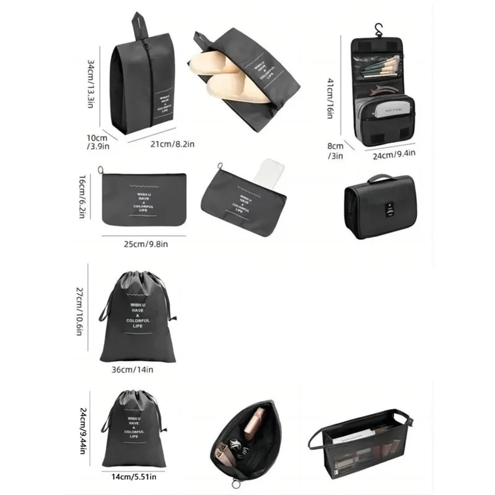 Set di 9 borse portaoggetti da viaggio portatili for riporre valigie, bagagli, vestiti, organizer for guardaroba, scarpe per Vestiti, Scarpe, Cosmetici(Gray)