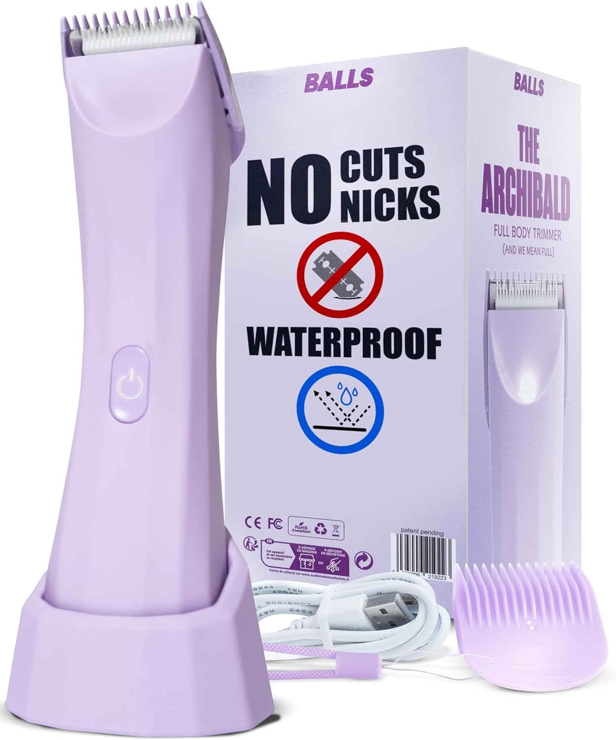 BALLS V3 The Archibald - Body and Bikini Trimmer Women - Wet/Dry, No Cuts, 100% Waterproof, Cordless - Pubic Hair Trimmer for Women and Men with