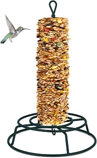 Honeydak 1 Pcs Cylinder Bird Feeder Outdoor Seed Holder for Large Small Cylinders Metal Suet Cake Feeder Backyard Wild Birds Feeding Bird Container for Outdoors Garden (Dark Green)