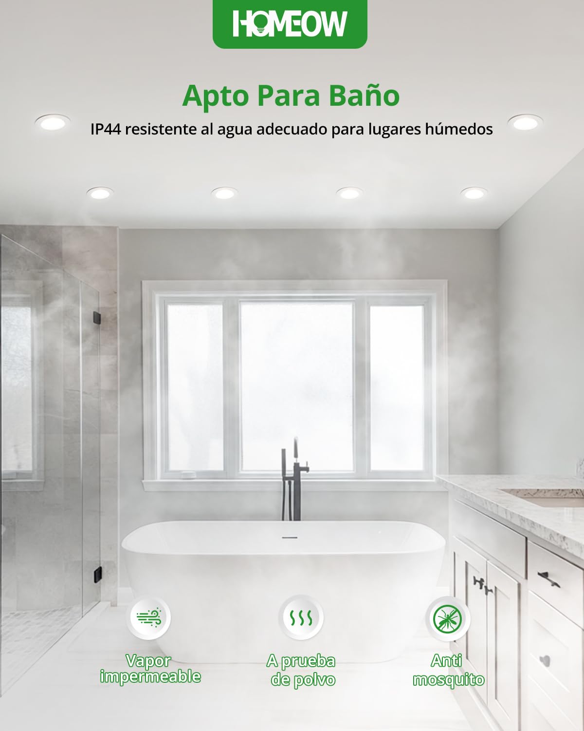 HOMEOW Pack 20 Downlight LED Techo Empotrable Regulable, 7W 220V Focos Empotrable LED Interior 3CCT Temperatura de Color Regulable, IP44 Ojos de Buey para Baño