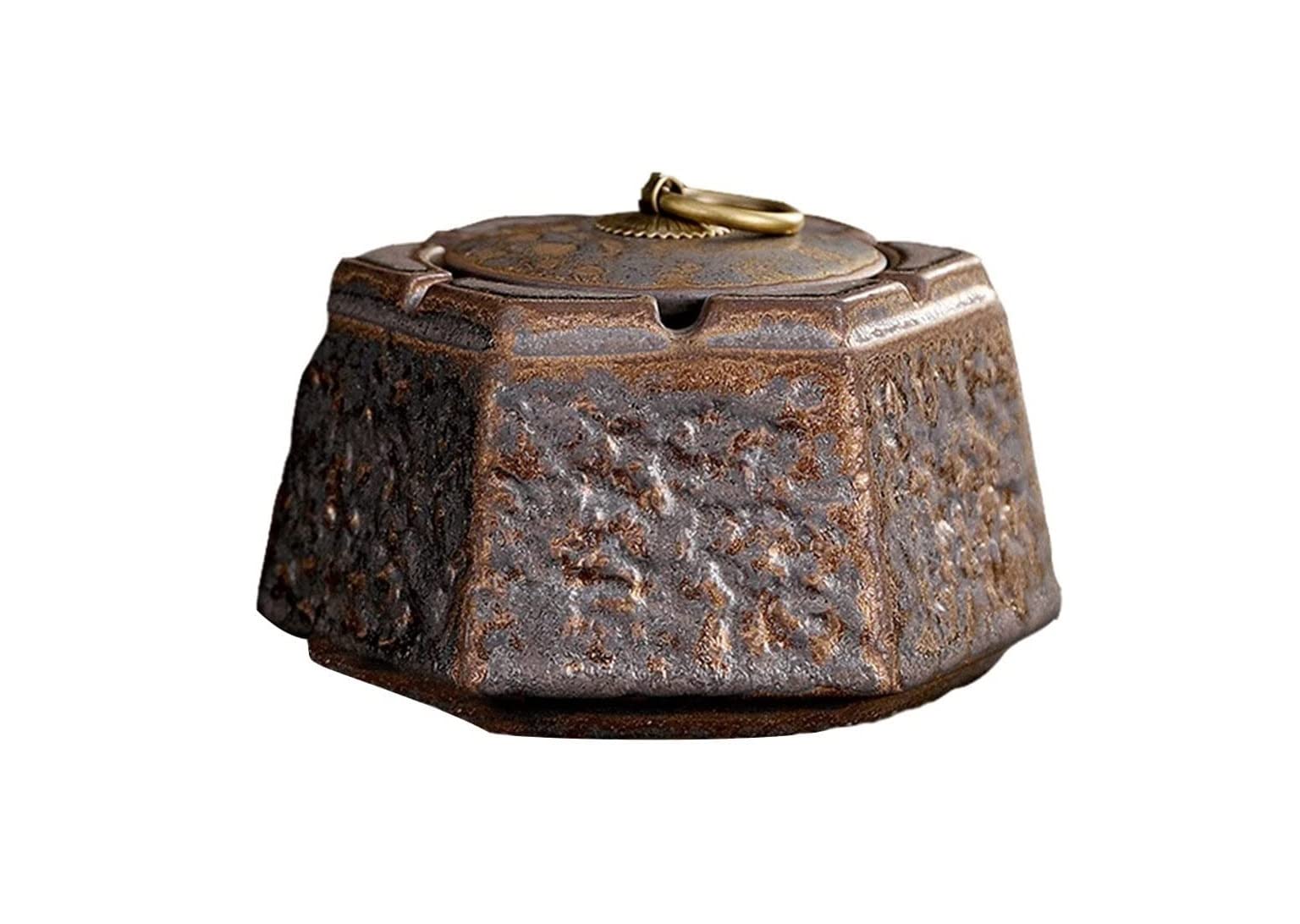 Portacenere Posacenere con Coperchio in Ceramica Posacenere da Esterno Posacenere Esagonale Posacenere retrò Posacenere in Ceramica Grezza Decorazione familiare Decorazioni