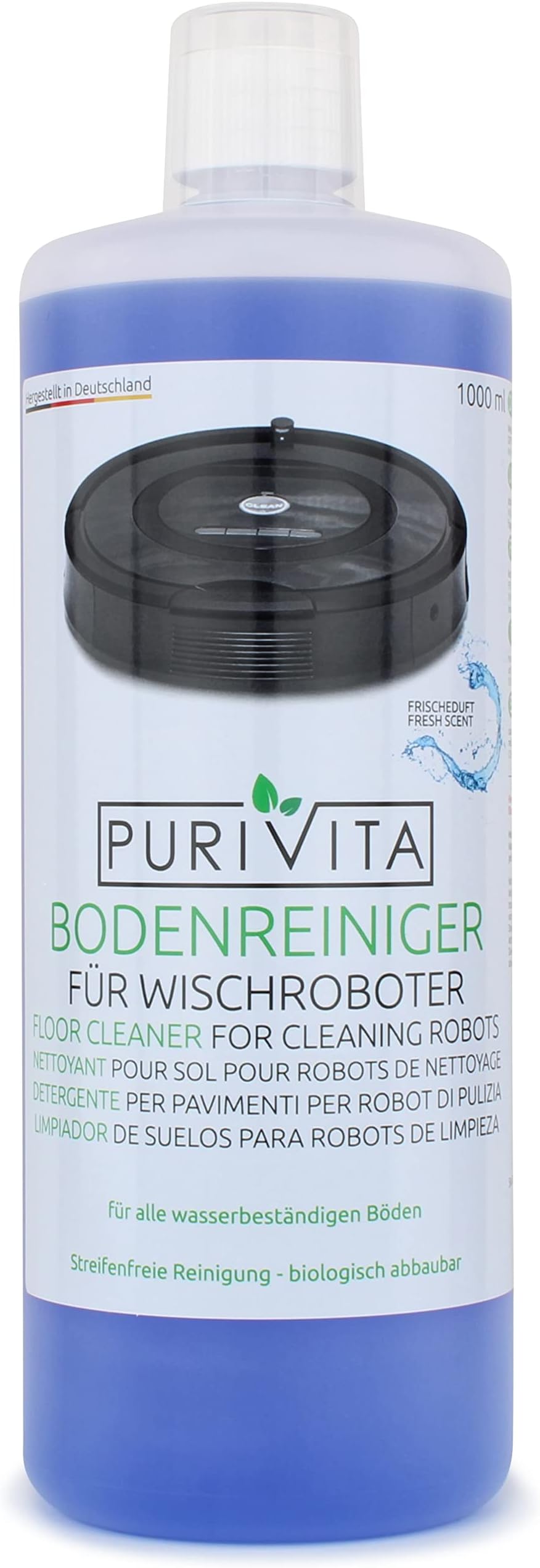 Floor Cleaner Mop Robot - 1000 ml Streak-free & Sustainable Concentrate - Mop Robot Cleaner for All Wipes and Robot Vacuum Cleaners with Wet Function