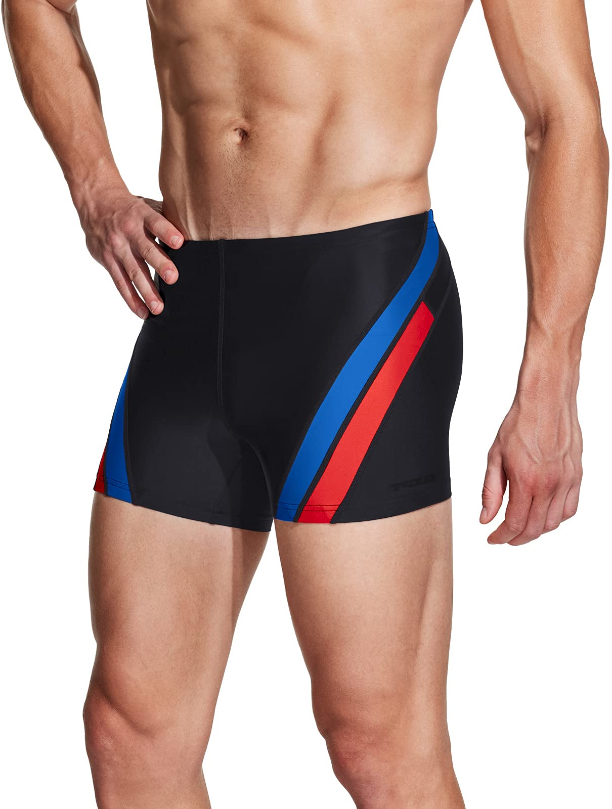 Men's Square Leg Swimsuit Jammers, Quick Dry Compression Swim Briefs, UPF 50+ Athletic Training Splice Swim Shorts