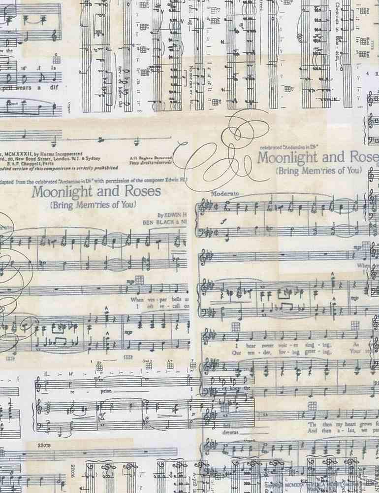 Fat Quarter Sheet Music 100% Cotton Quilting Fabric - Moonlight and Roses