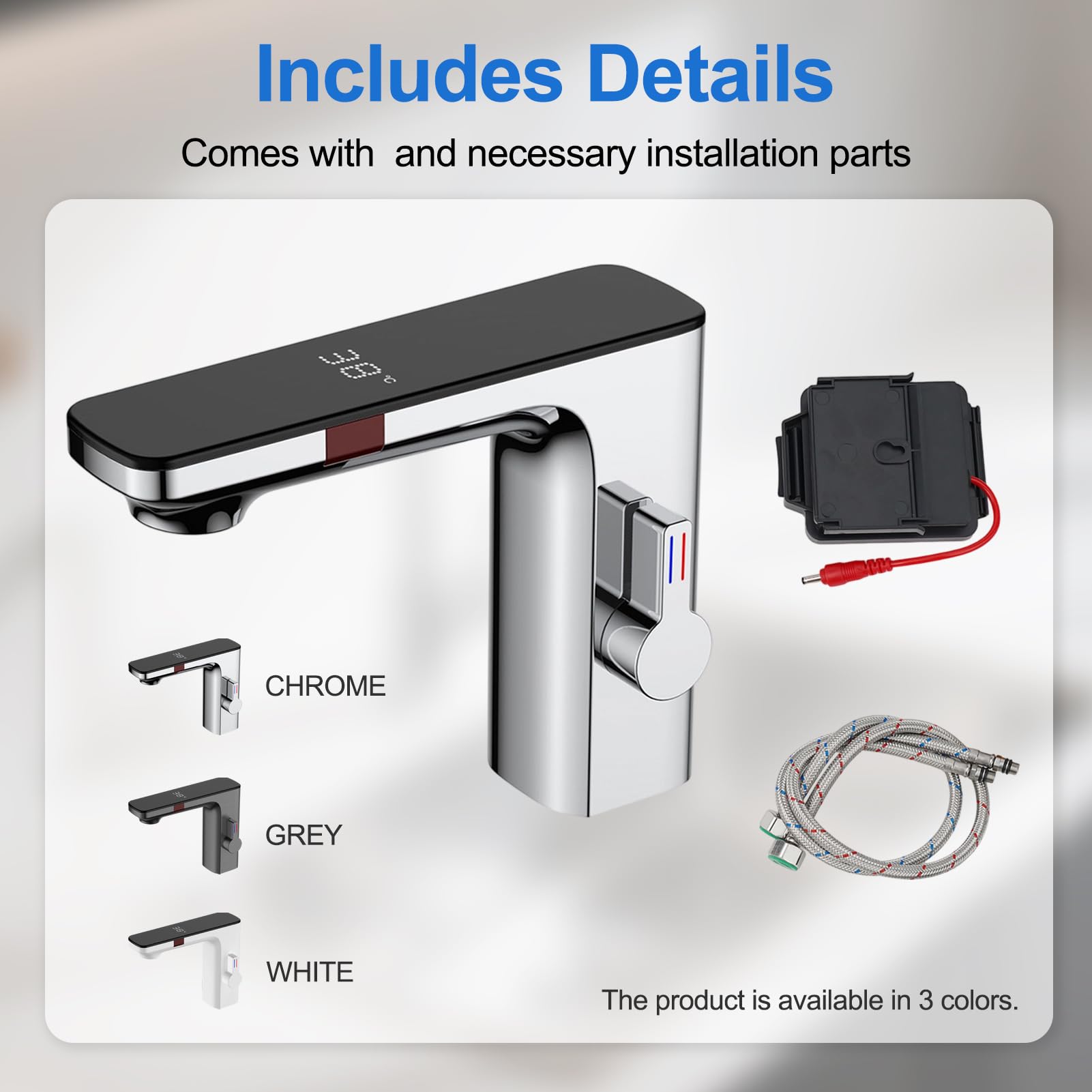 Grifo automático con sensor infrarrojo y pantalla de temperatura, lavabo con sensor inteligente, mezclador de agua fría y caliente, sin contacto (cromo)