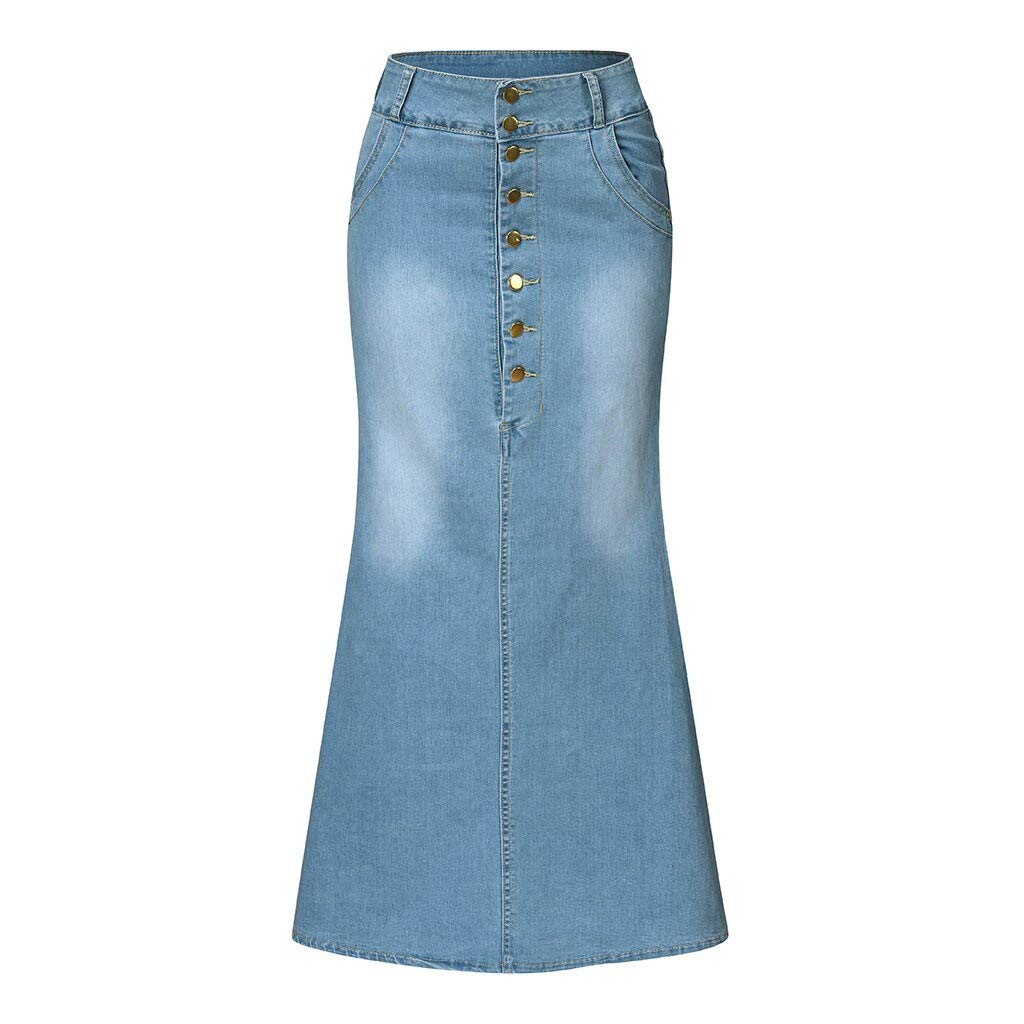 WQZYY&ASDCD Bleistiftrock Röcke Damen Casual Front Button Washed Denim A-Linie Röcke Langer Jeansrock Casual Rock