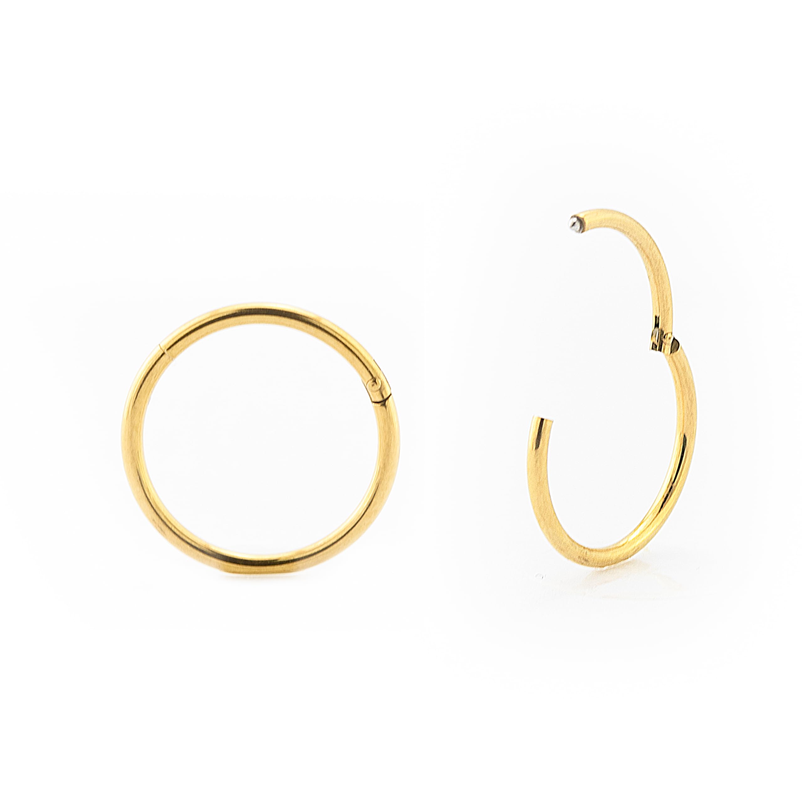 316L Surgical Stainless Steel 18G Sleeper Hinged Hoop Earrings Segment Nose Ring (Gold) - 6mm - 8mm - 10mm - 12mm