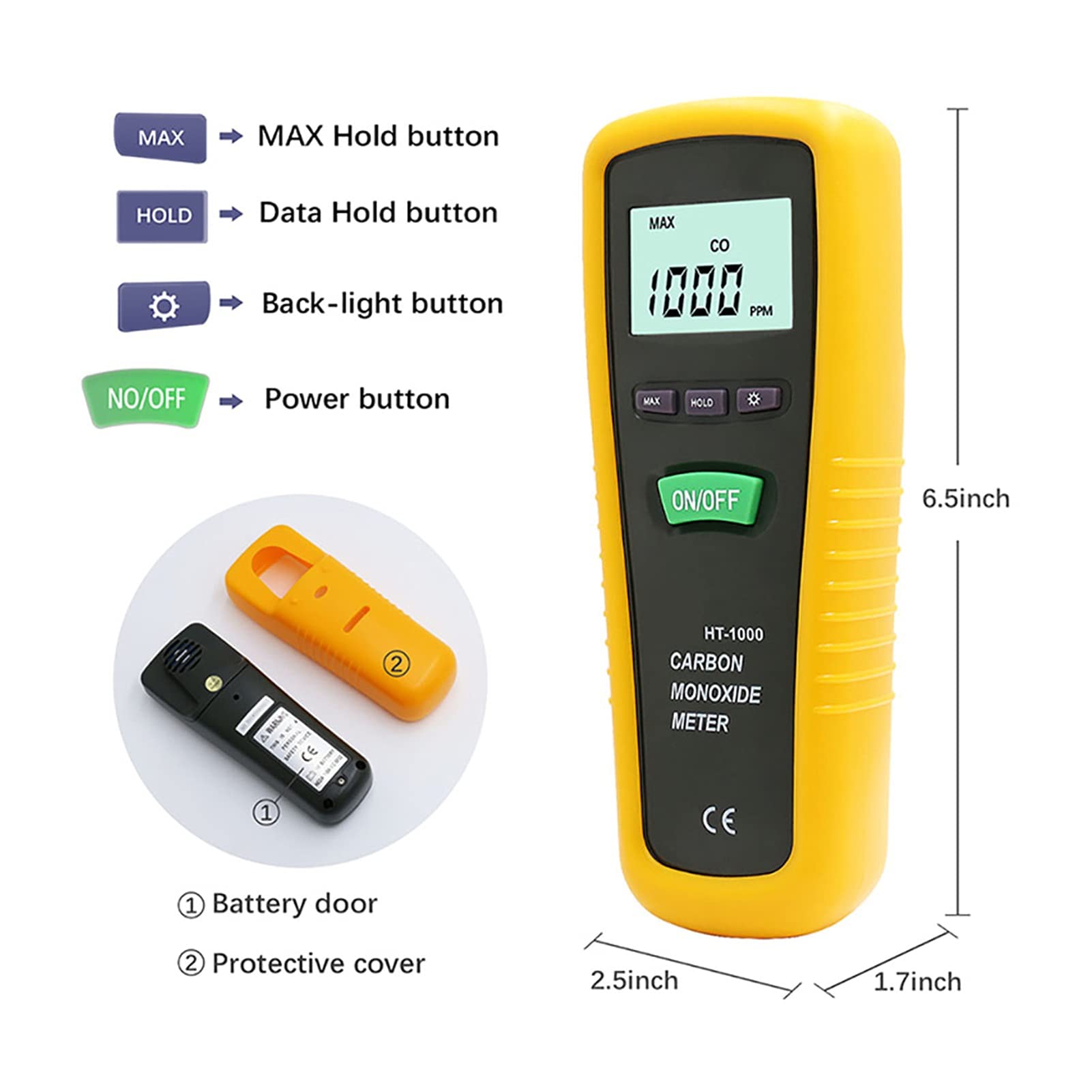 Detector de monóxido de carbono Medidor portátil digital de alta precisión Co Gas Tester Monitor Calibre Alarma Sonido 100 0ppm