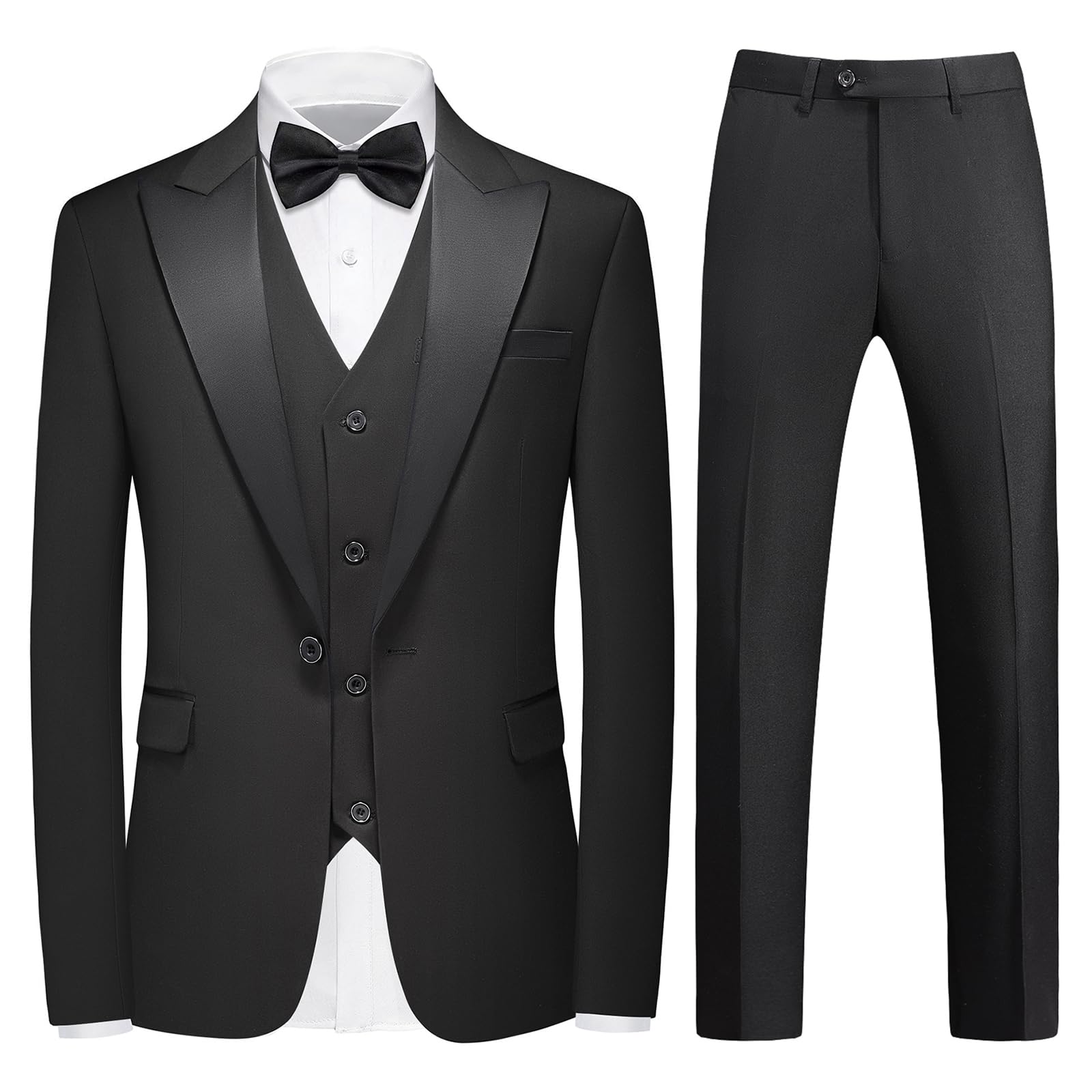 Men's 3 Piece Suit Slim Fit One Button Solid Tuxedo Jacket Suits for Men Slim Fit for Wedding Prom Blazer Vest Pants