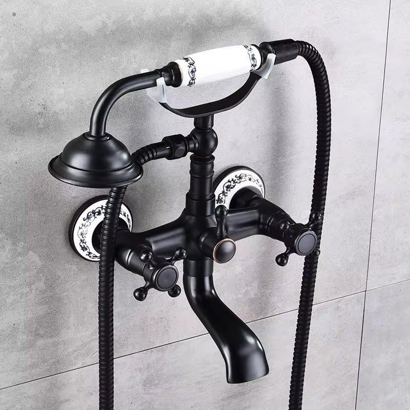 Mitigeur de baignoire rustique Rea noir avec douchette laiton réglable