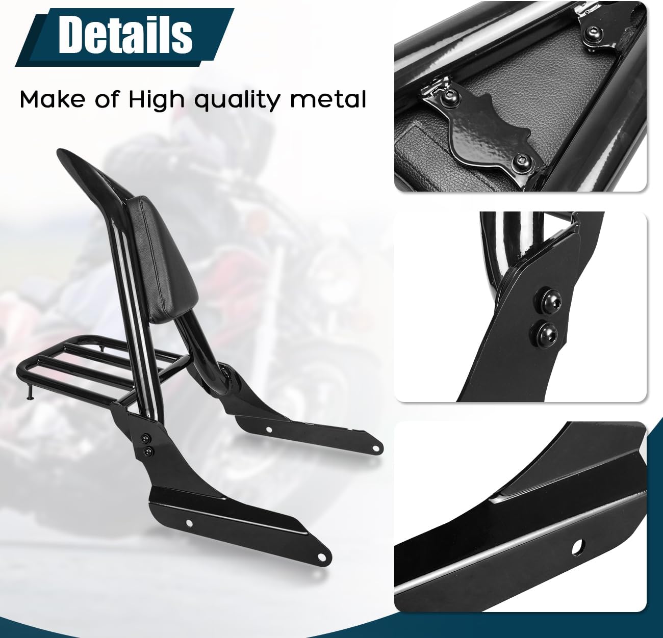 Motorcycle Passenger Backrest Sissy Bar with Luggage Rack Compatible with for 1999-2008 Honda Shadow VLX600 VT600 Detachable Rear Sissy Bar Backrest With Back Rest Pad