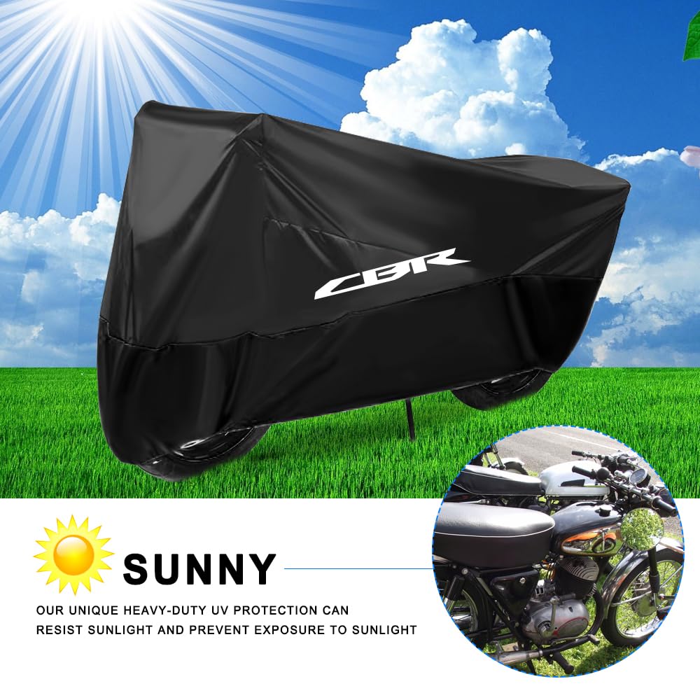 Bâche de moto imperméable pour extérieur, anti-poussière, pluie, vent, déjections d'oiseaux, protection UV, polyester 190T pour CBR1000R CBR650R CBR650R CB 650R 2019- (260 cm x 105 cm x 125 cm)
