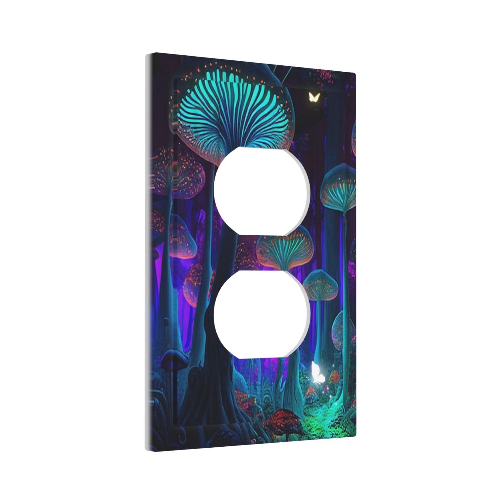 Fantasy Mushroom Forest Glowing Butterfly 1 Gang Duplex Receptacle Switch Wall Plate Decorative Switchplate Outlet Covers Electrical Plug Cover