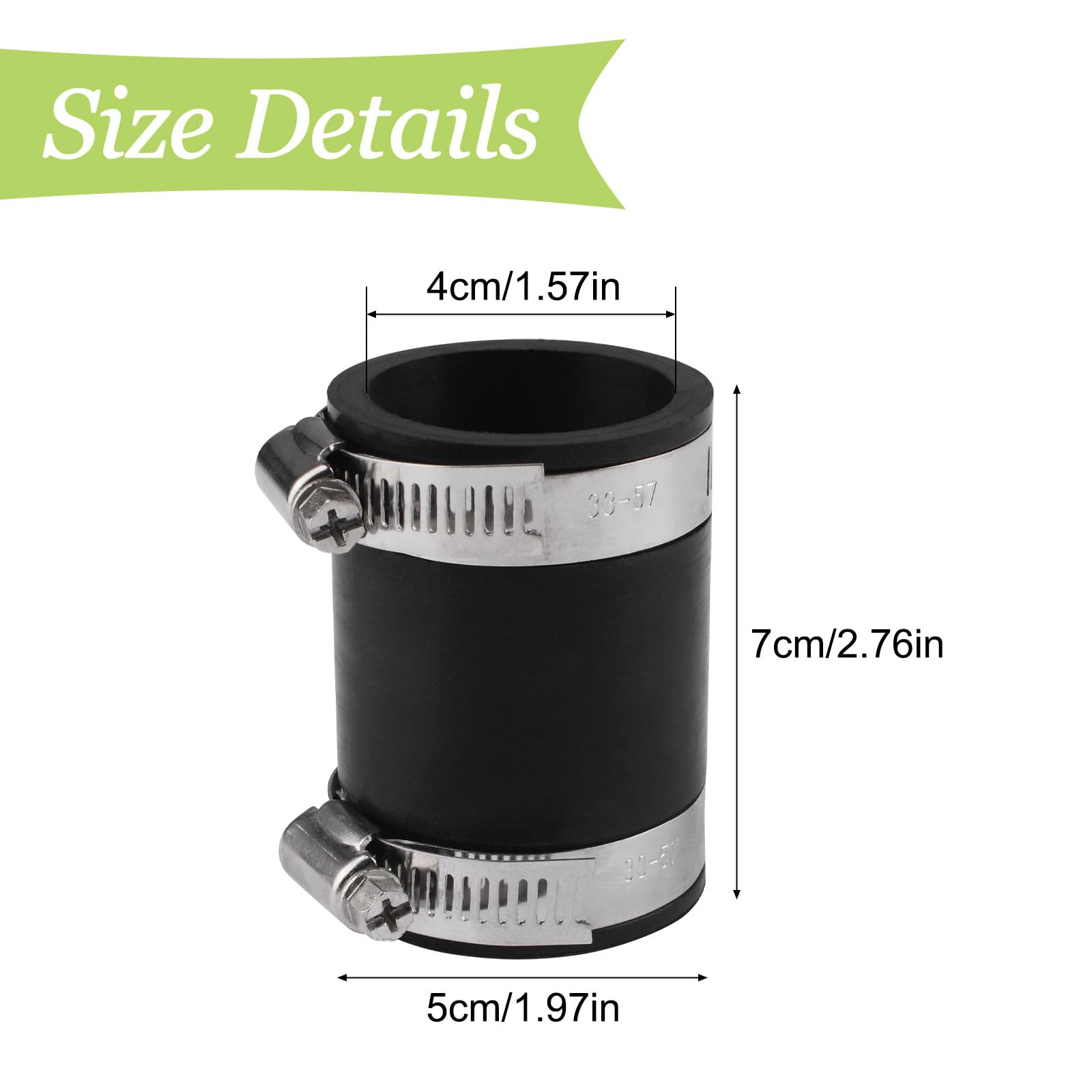 UFURMATE Flexible PVC Pipe Coupling Connector Replacement 2Pcs Black Rubber Pipe Connector Fittings with Stainless Steel Clamps for 1-1/4" Pipe (Inner Dia. 40mm/1.6in) - Image 2
